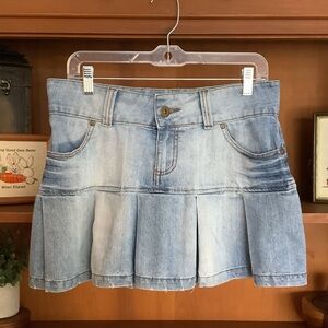 Y2K Plastic by GLY Denim Pleated Micro Mini Skirt Light Wash Drop Waist Size S